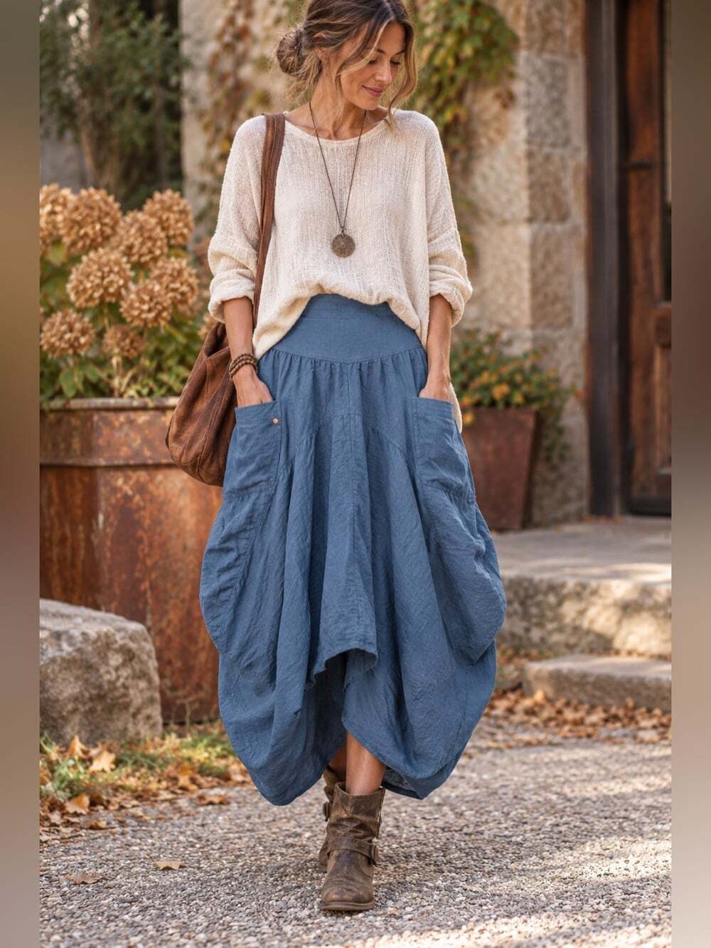 100 Linen Italian Balloon Midi Lagenlook Sorella by Papa Fashions w Skirt